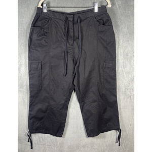 J.Jill New‎ VTG Cotton Straight Leg Stretch Capri Black Drawstrings 12